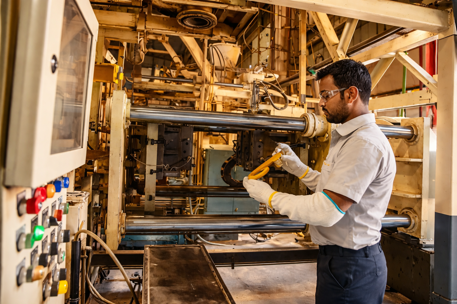 Aluminium pressure die casting manufacturer Chennai – technician operating PDC machine at Shree Selva Enterprises